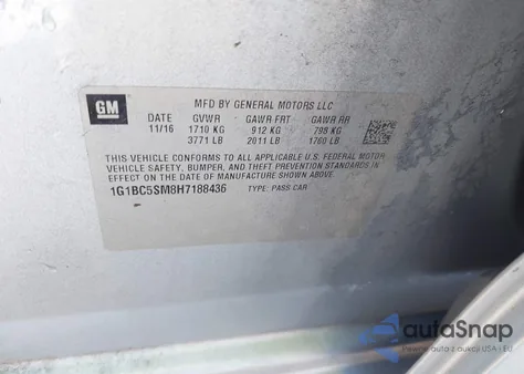 2017 Chevrolet Cruze Ls Auto from USA, damaged, VIN 1G1BC5SM8H7188436